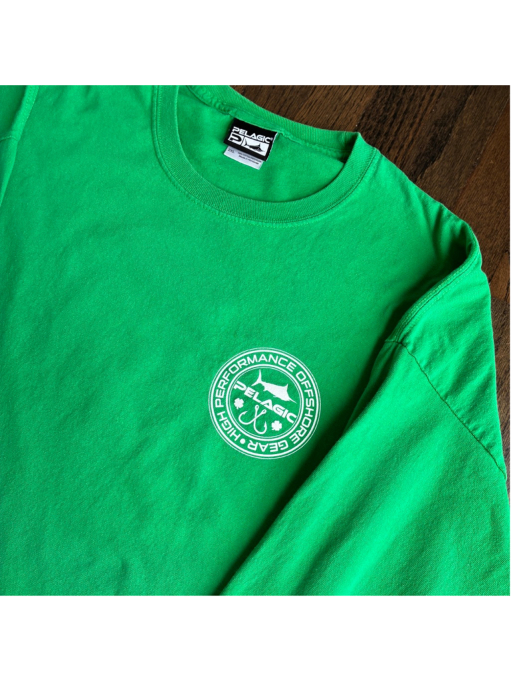 Pelagic Men's 2XL Long Sleeve Fishing Shirt Green Shamrock Marlin Graphic Tee